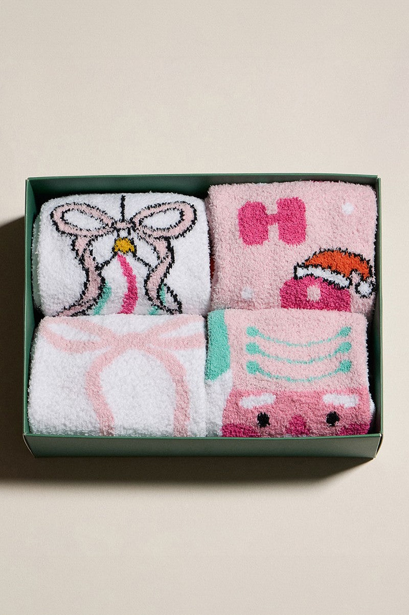 4 pack Christmas fuzzy sock box