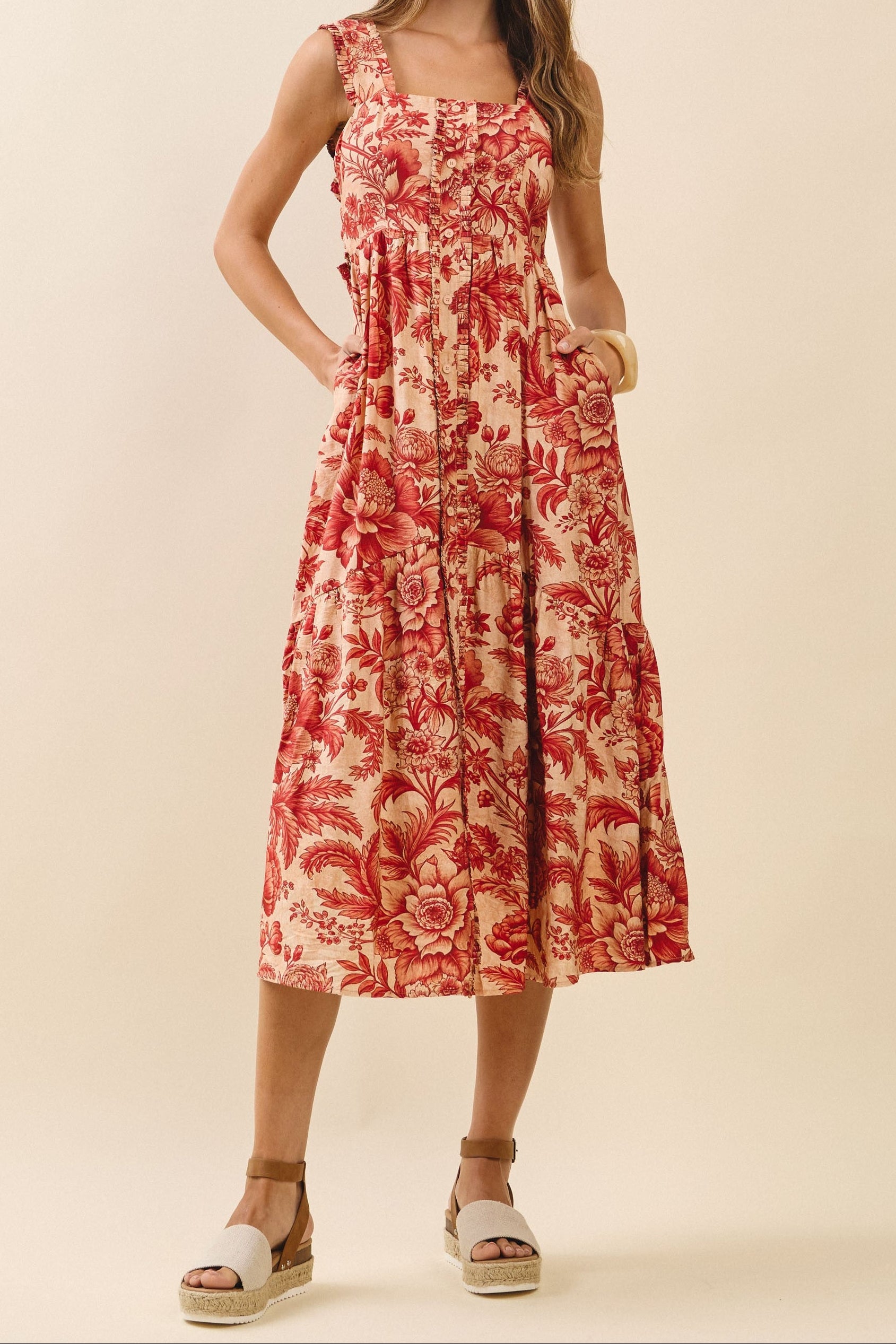 Tank style floral tie back button-down maxi