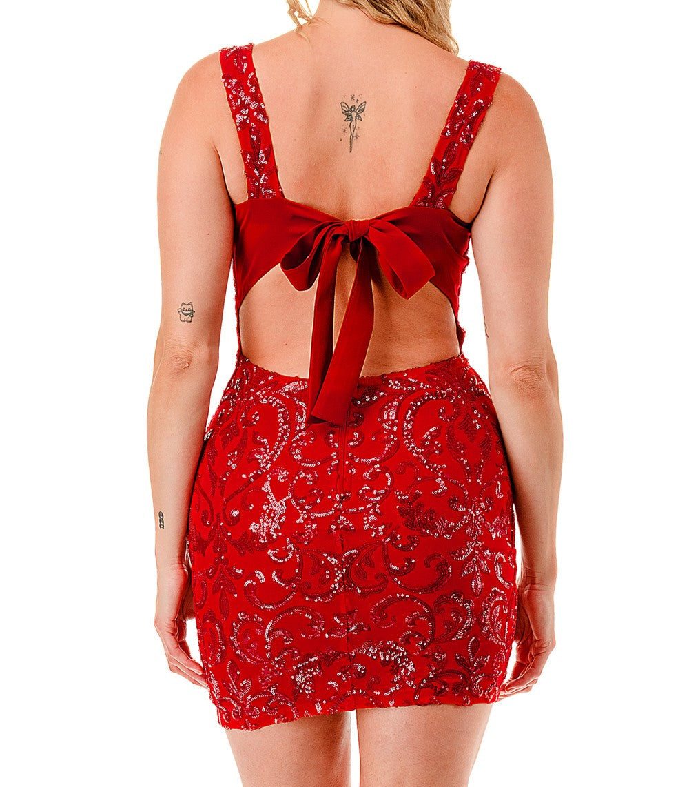 Tank strap sequin design tie back dress