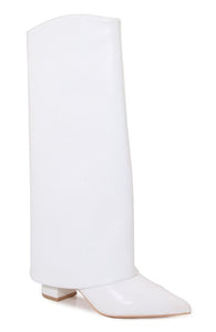 Fold over block heel boot