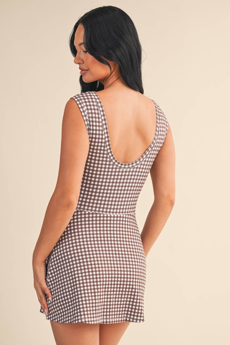 Gingham Print Sleeveless Wrap Tie Front Dress