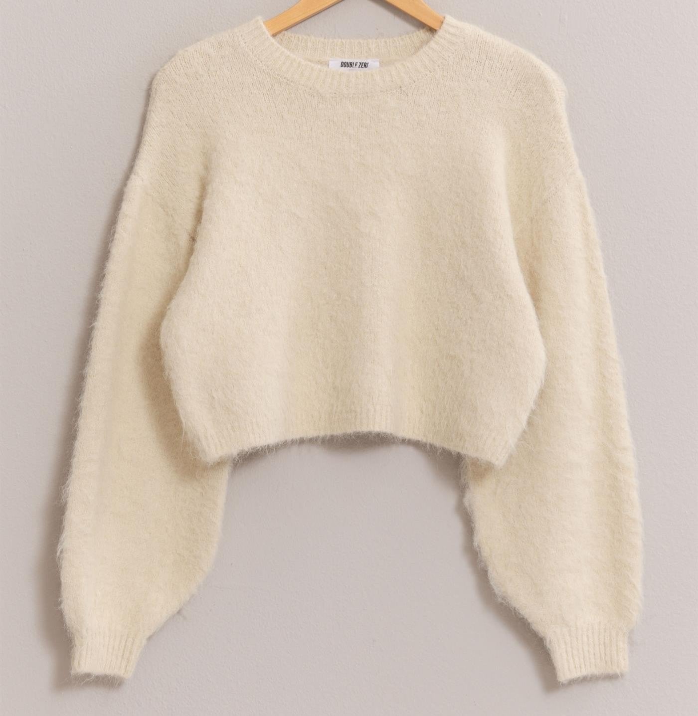 Faux cashmere cropped crewneck sweater