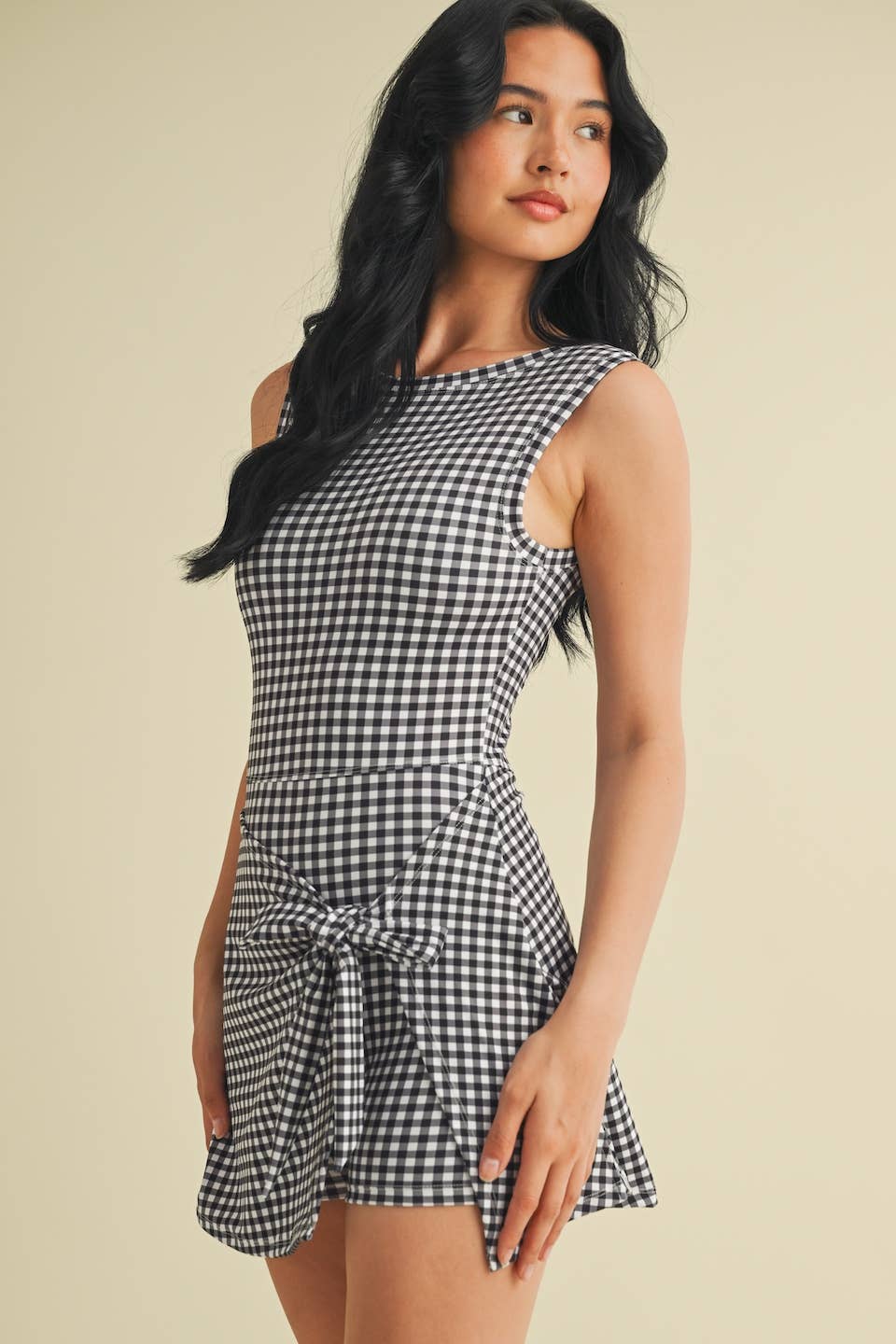 Gingham Print Sleeveless Wrap Tie Front Dress