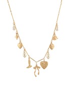 11 multicharm bow, heart, and pearl necklace