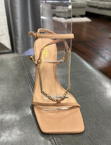 Chain square toe nude heel