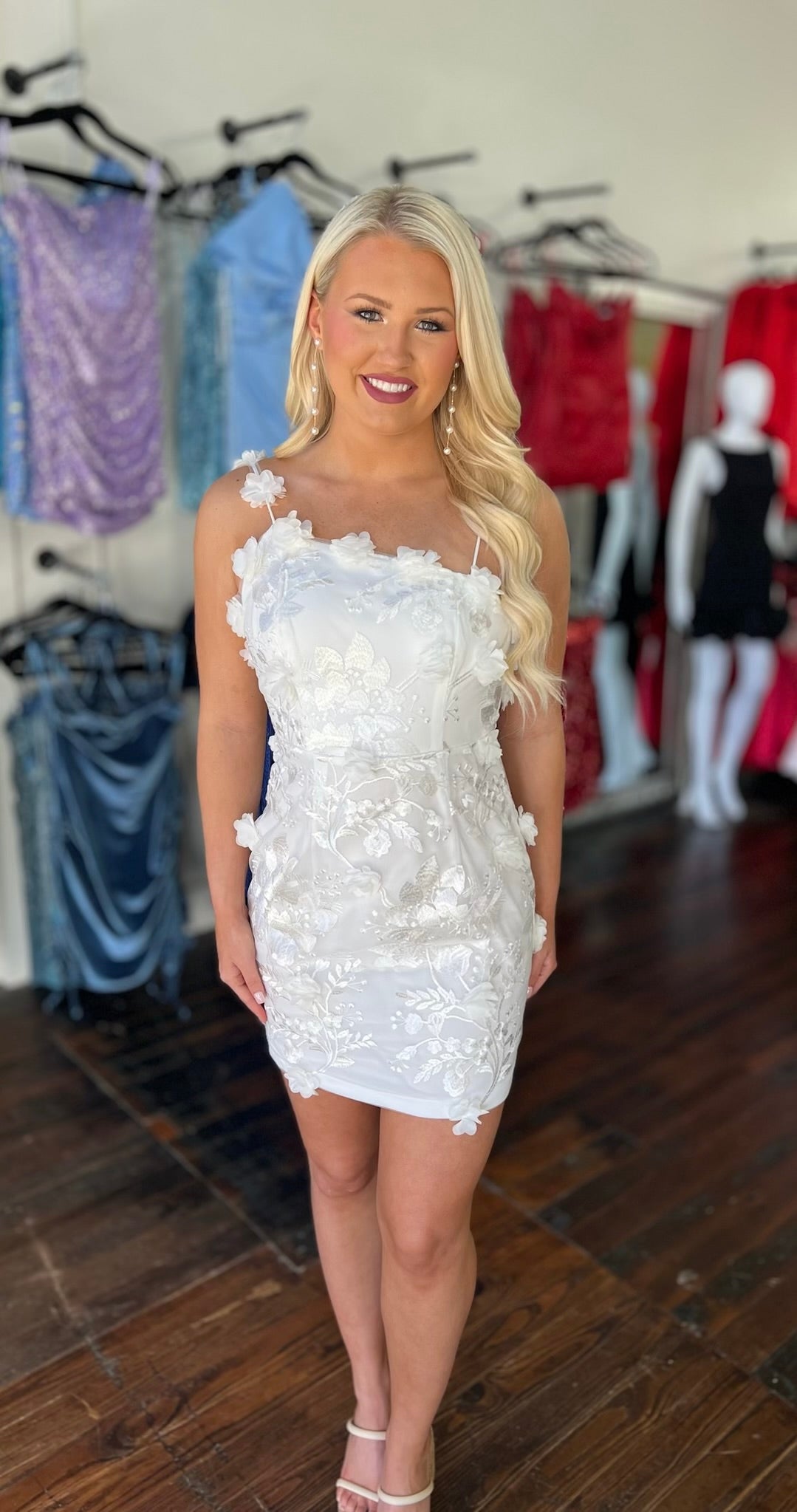 3D embroidered  asymmetric spaghetti strap flower dress