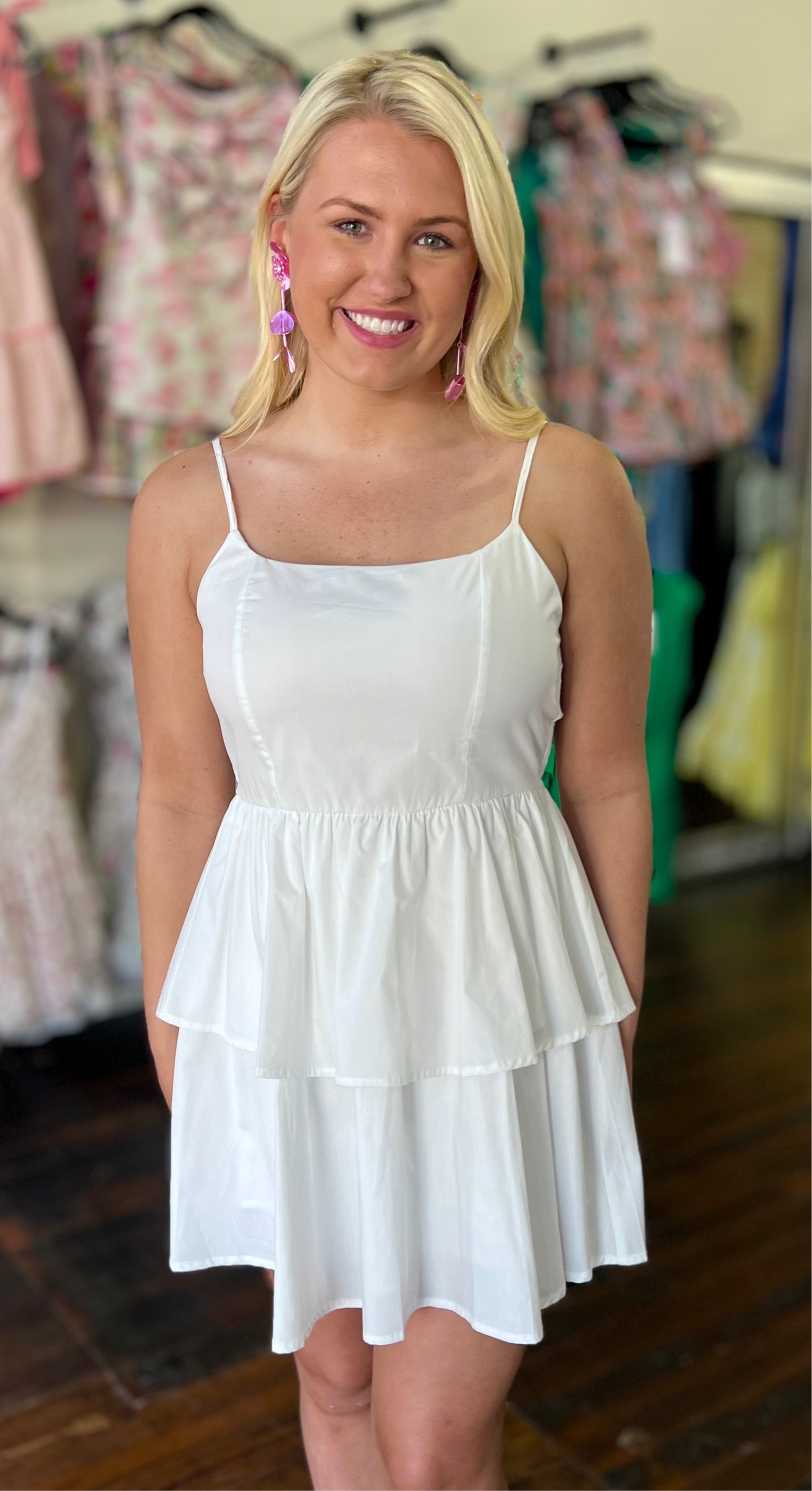 Poplin spaghetti strap two-tiered mini dress