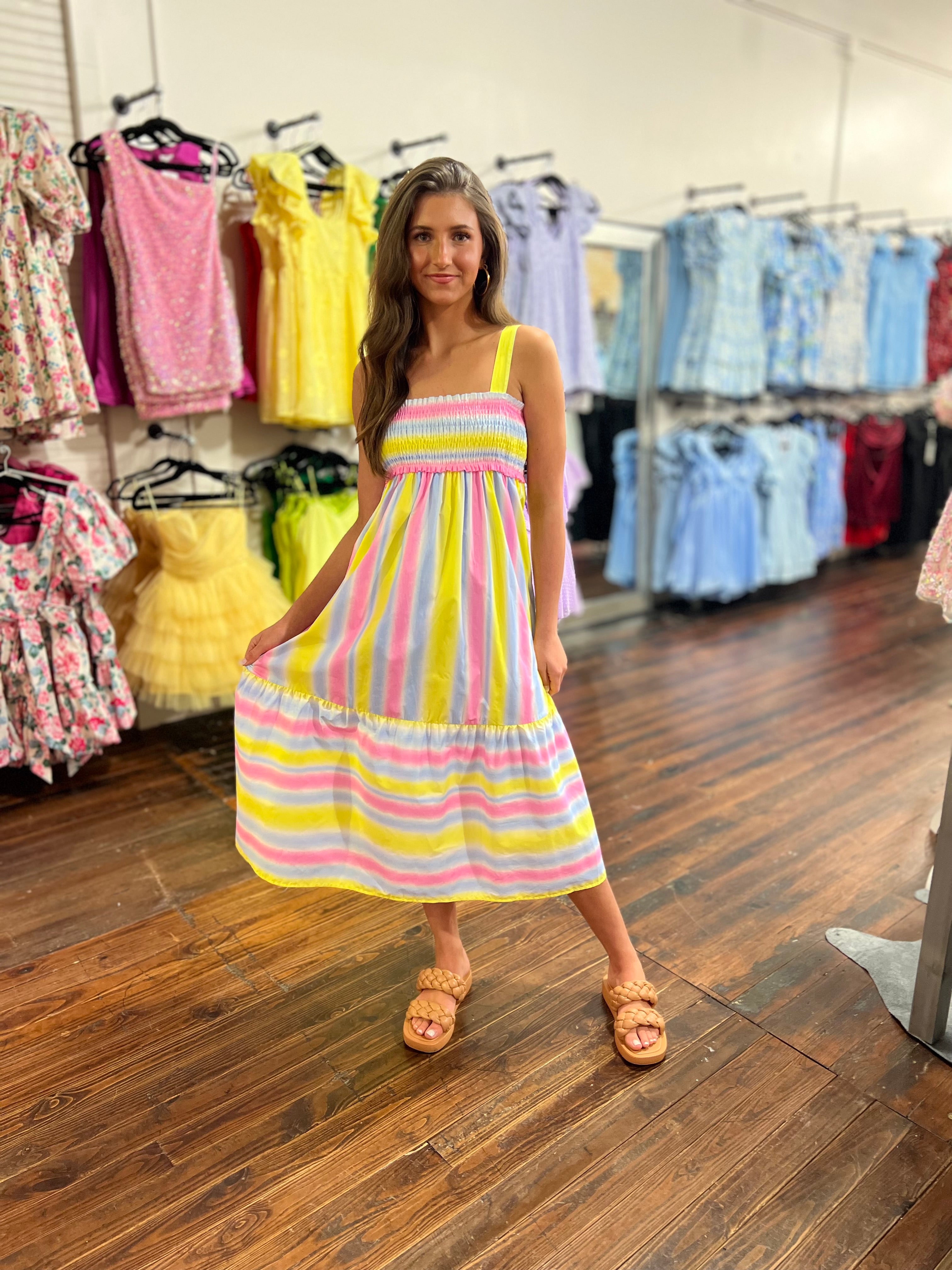 Multicolor stripe sleeveless summer midi dress