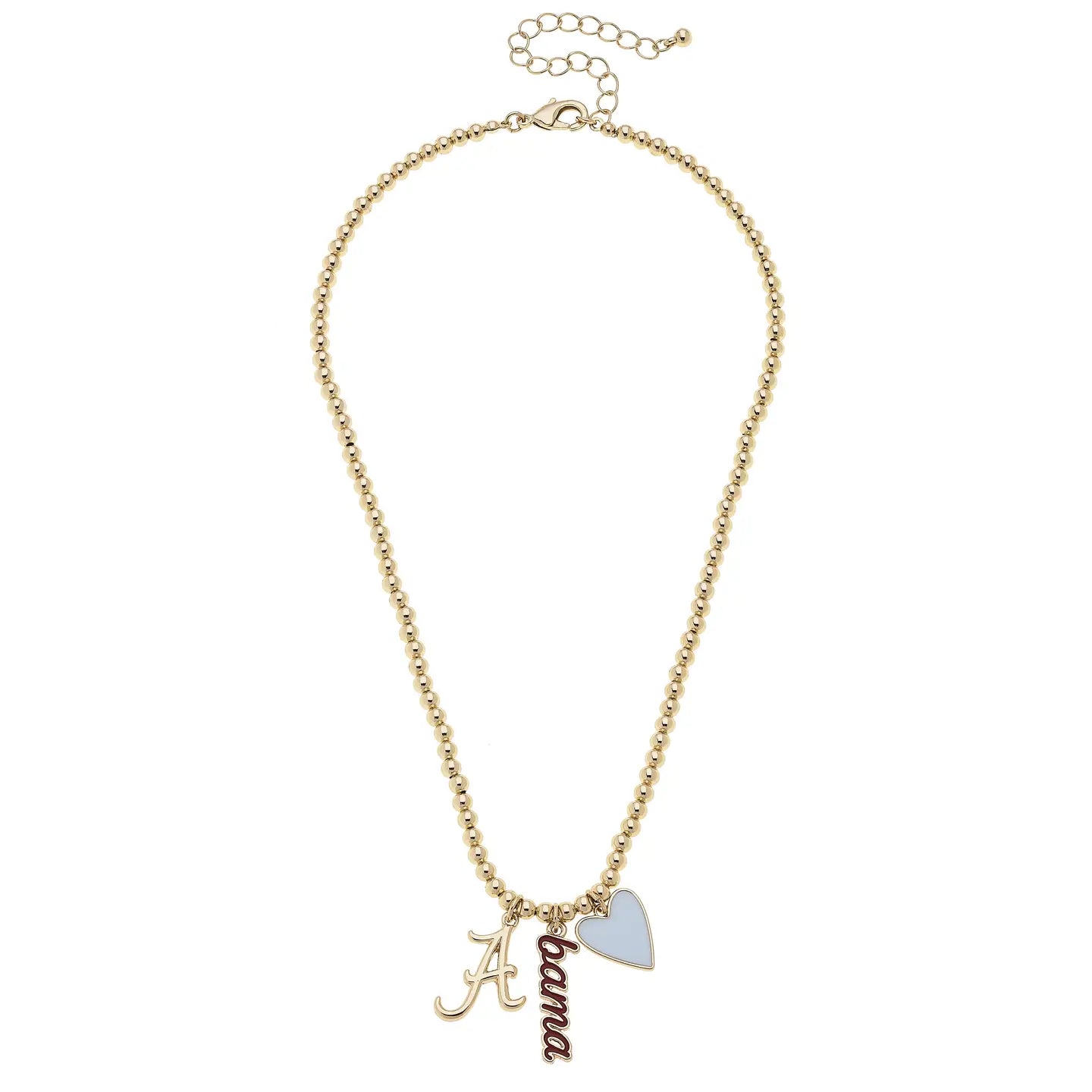 Alabama Crimson Tide ball beaded 3 charm necklace