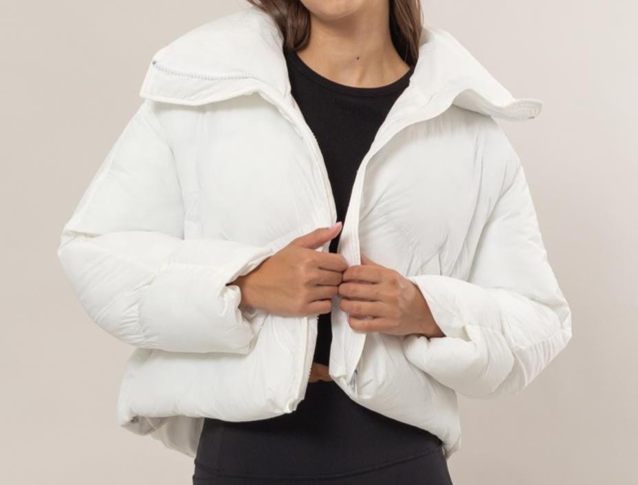 Puffer crop with draw string tall color jacket