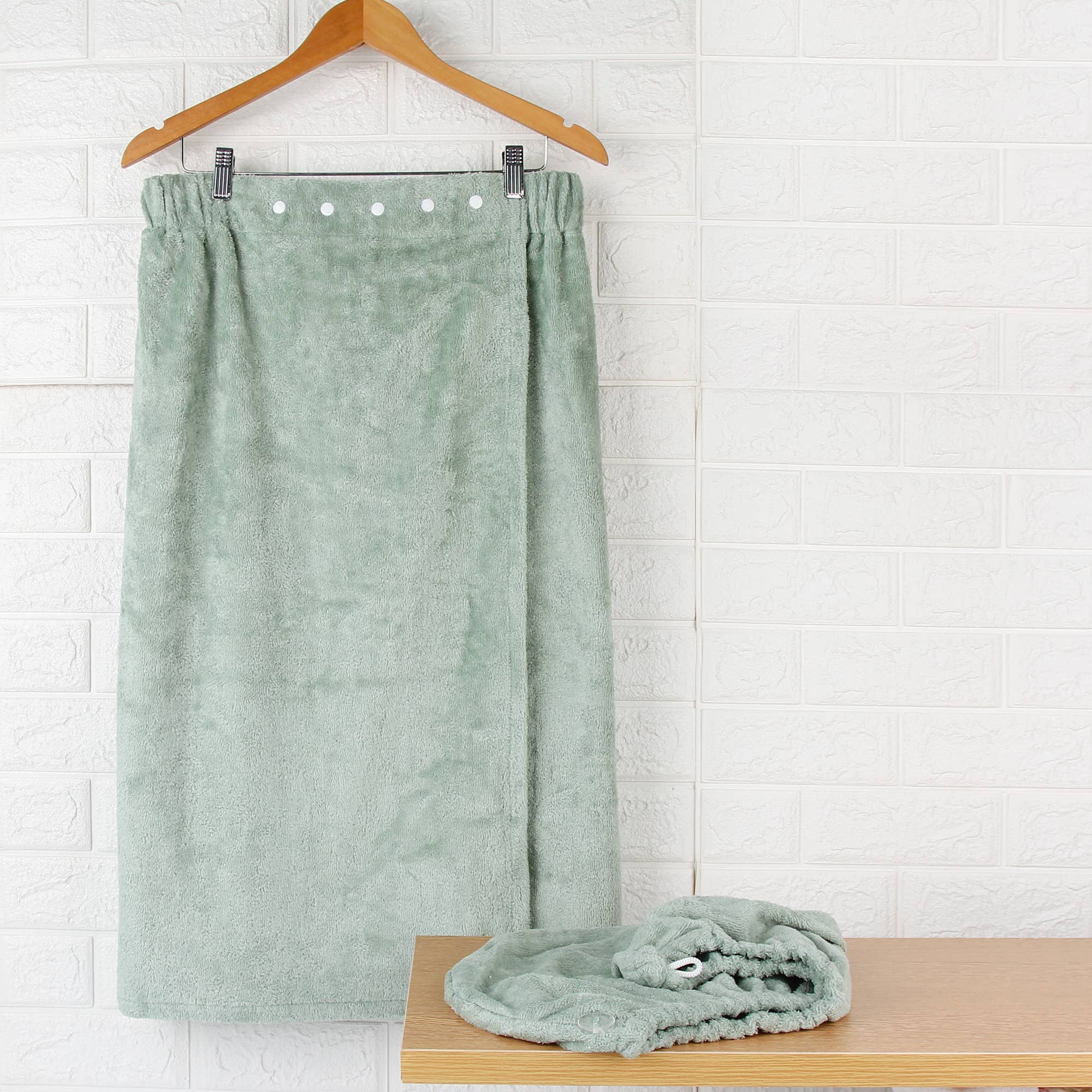 Extra Plush Bath Wrap + Hair Turban Set - Sage Green