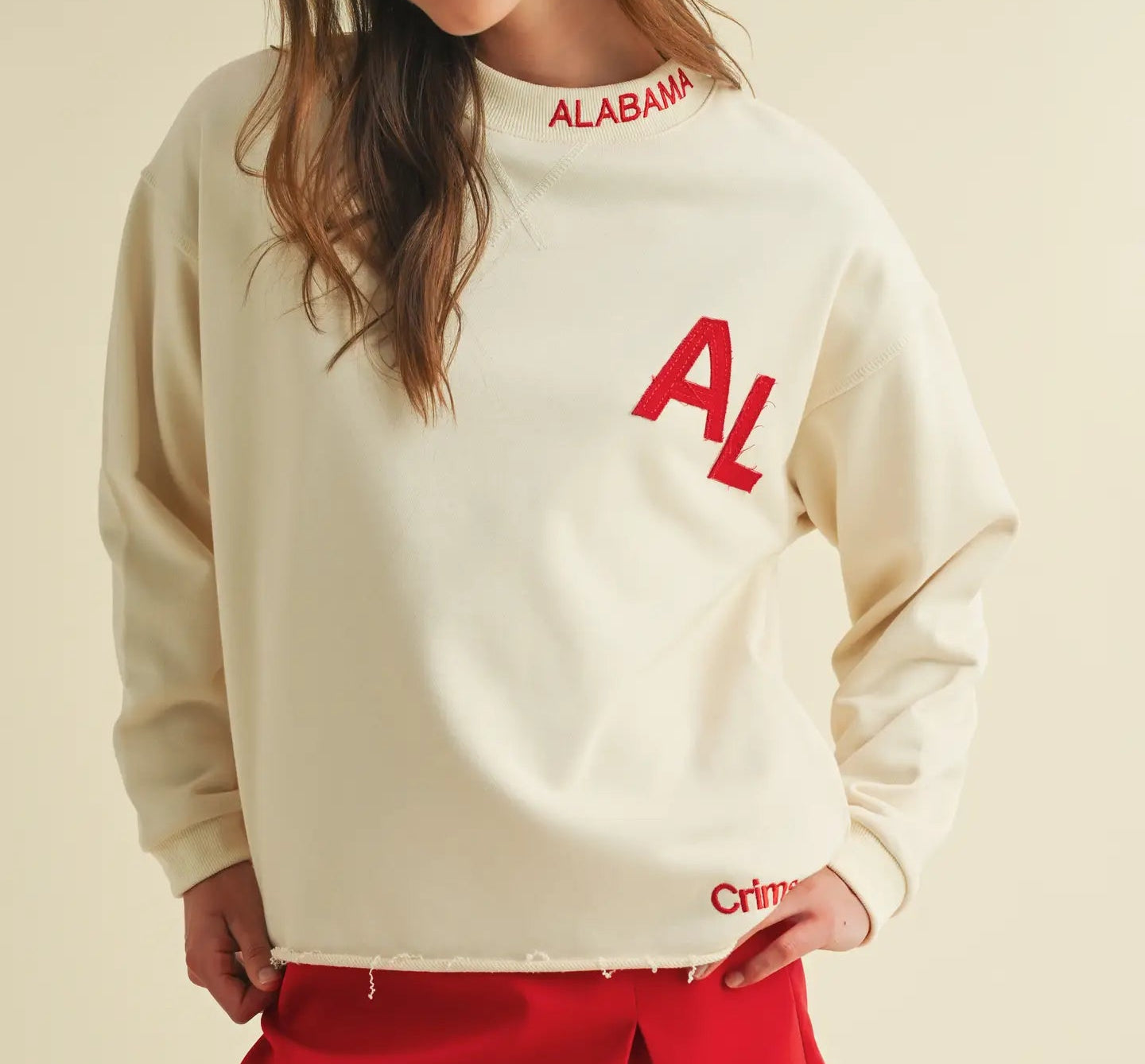 Crew neck embroidered AL patch sweatshirt
