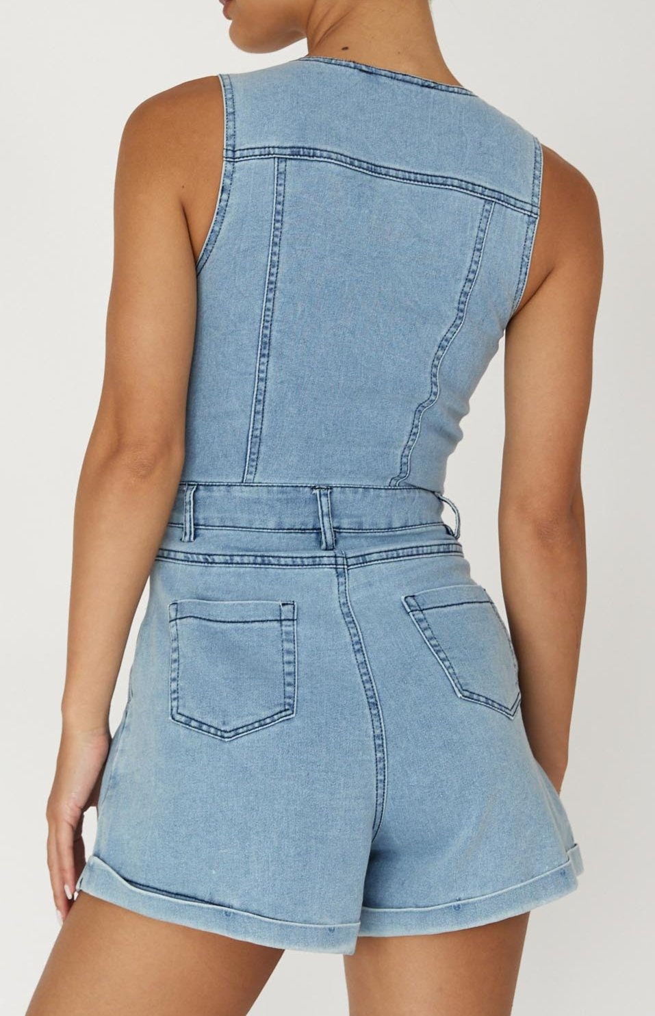 vest button down denim romper