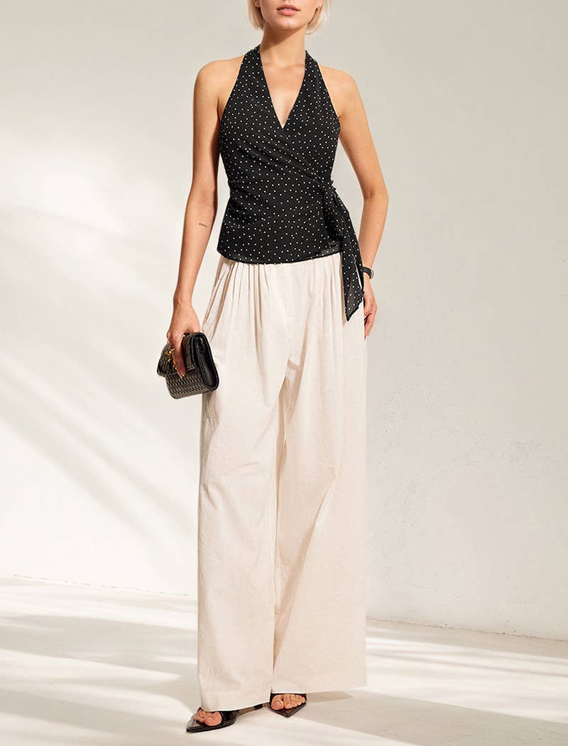 Polka Dot Halter Top with Waist Tie