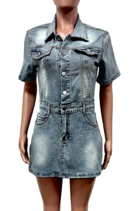Short sleeve button up denim dress