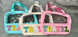 "Travel" patch clear bags
