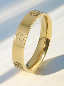 circle with cross stamped stainless steel ring