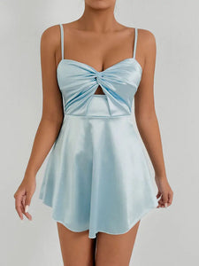 Twist front cutout spaghetti strap mini dress