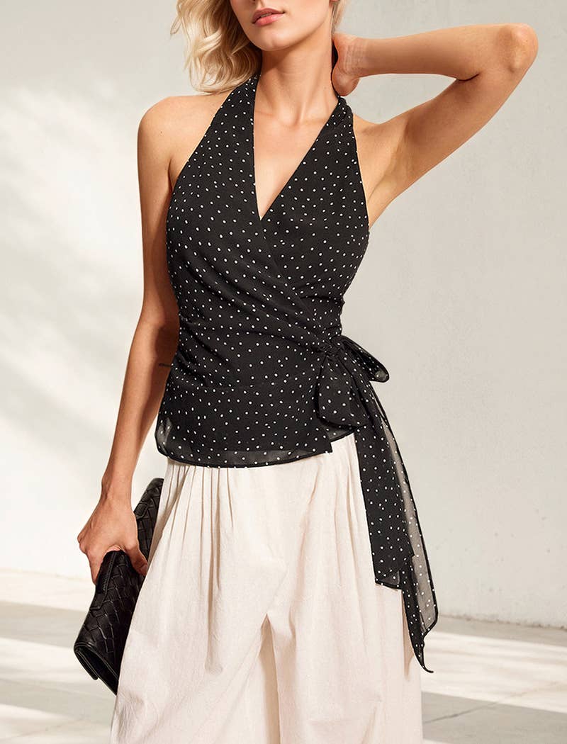 Polka Dot Halter Top with Waist Tie