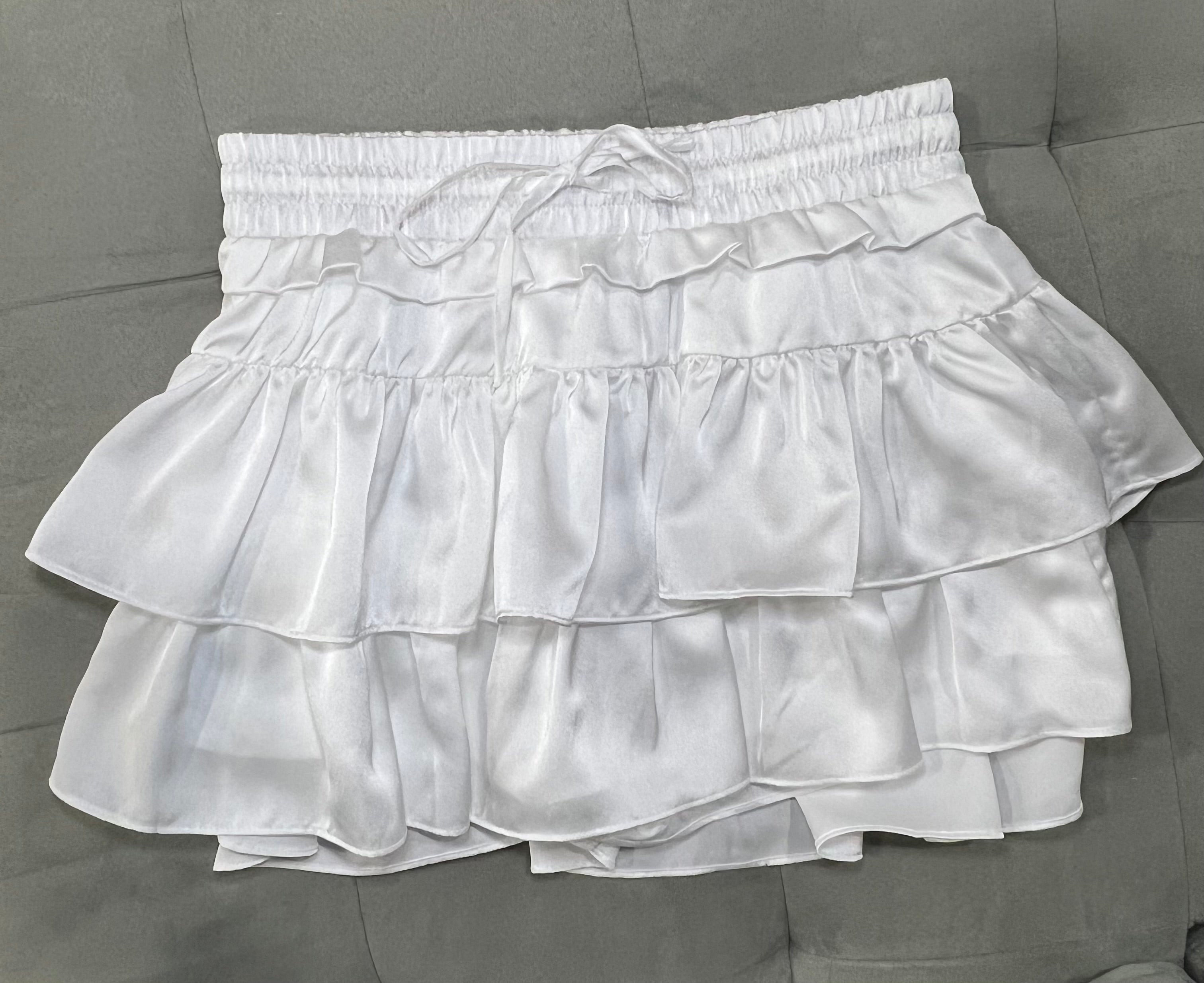 tiered satin skort with ties