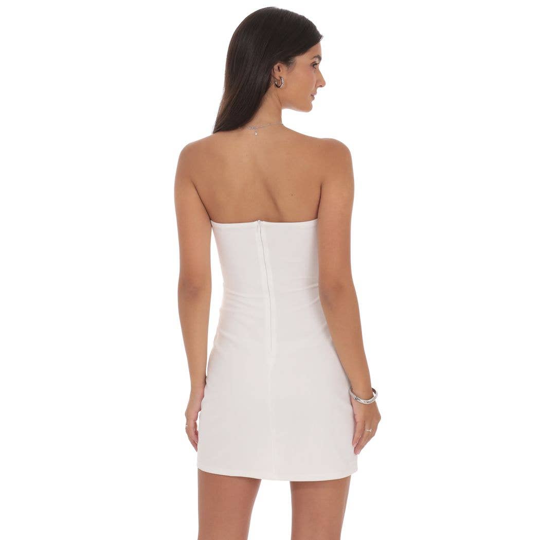 Pearl Butterfly Strapless Dress in White