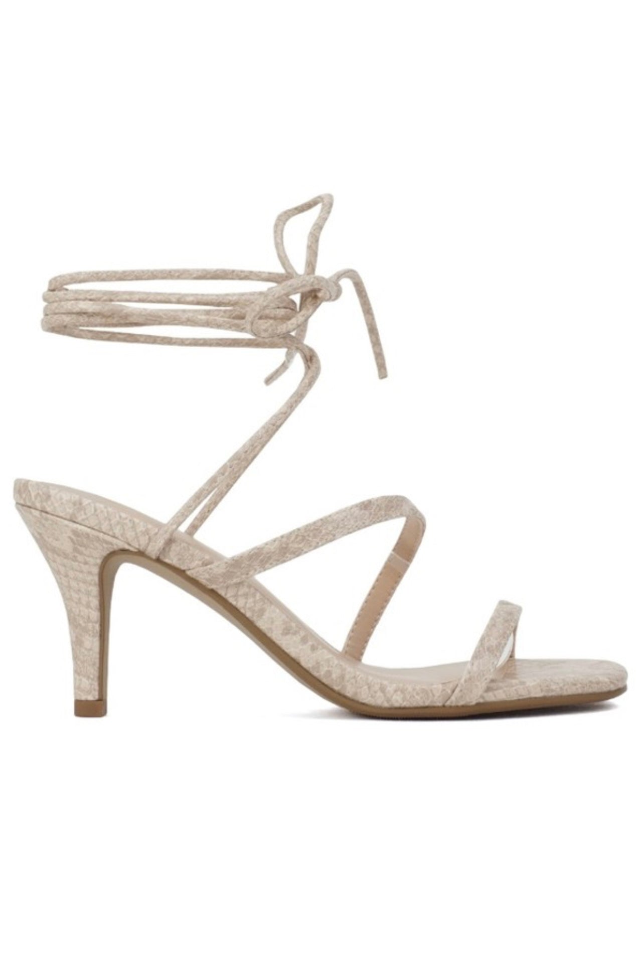Snake print ankle wrap small heels