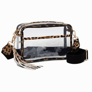 Clear leopard print crossbody with tassel