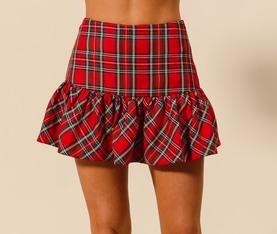 Checkered plaid balloon skirt with invisible zipper