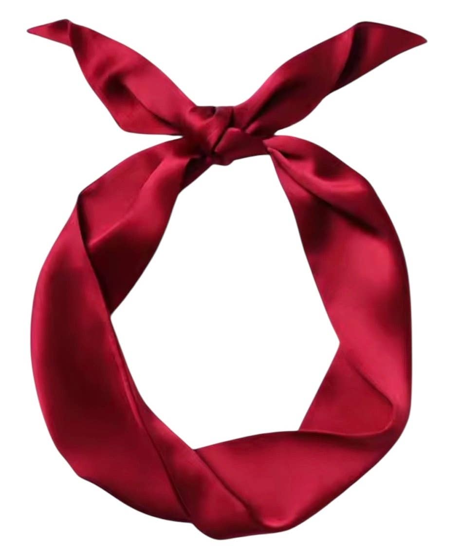 Crimson satin scarf necklace with elephant charm