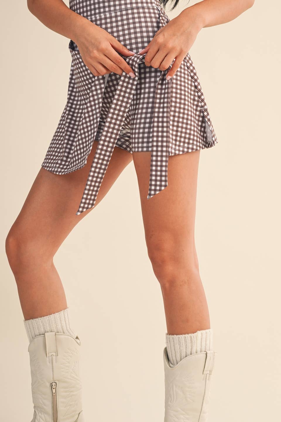 Gingham Print Sleeveless Wrap Tie Front Dress