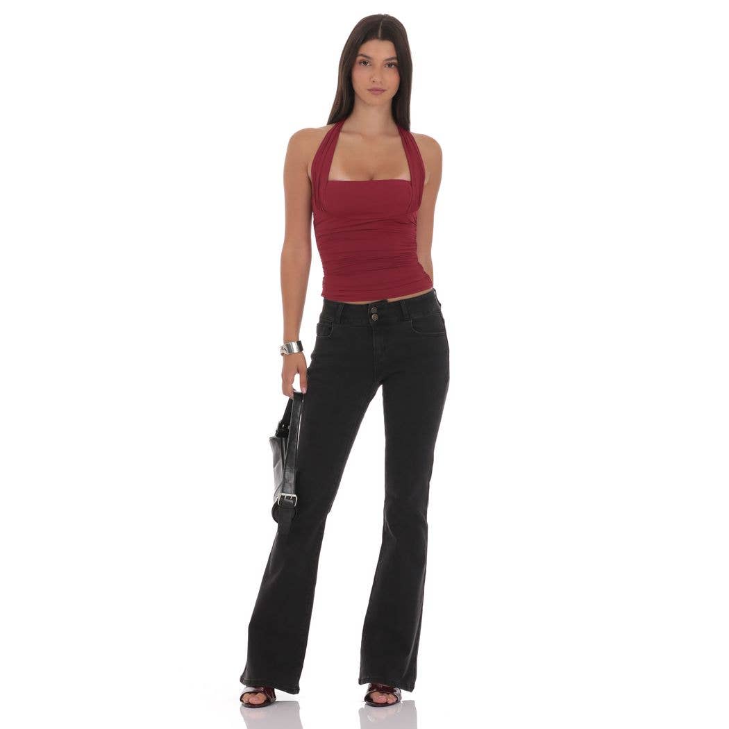 Halter Ruched Top in Burgundy