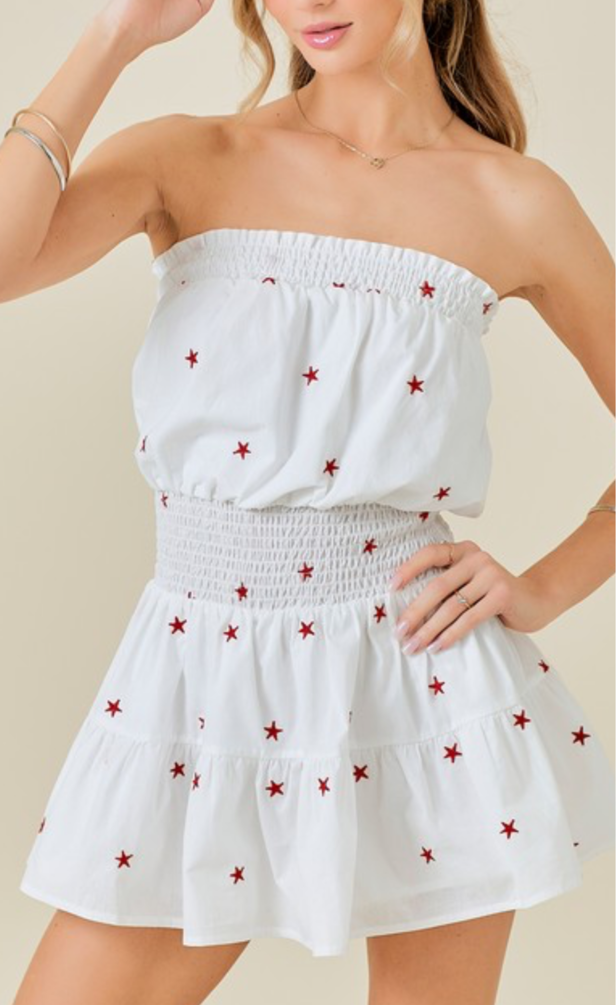 Star embroidered strapless romper