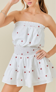 Star embroidered strapless romper