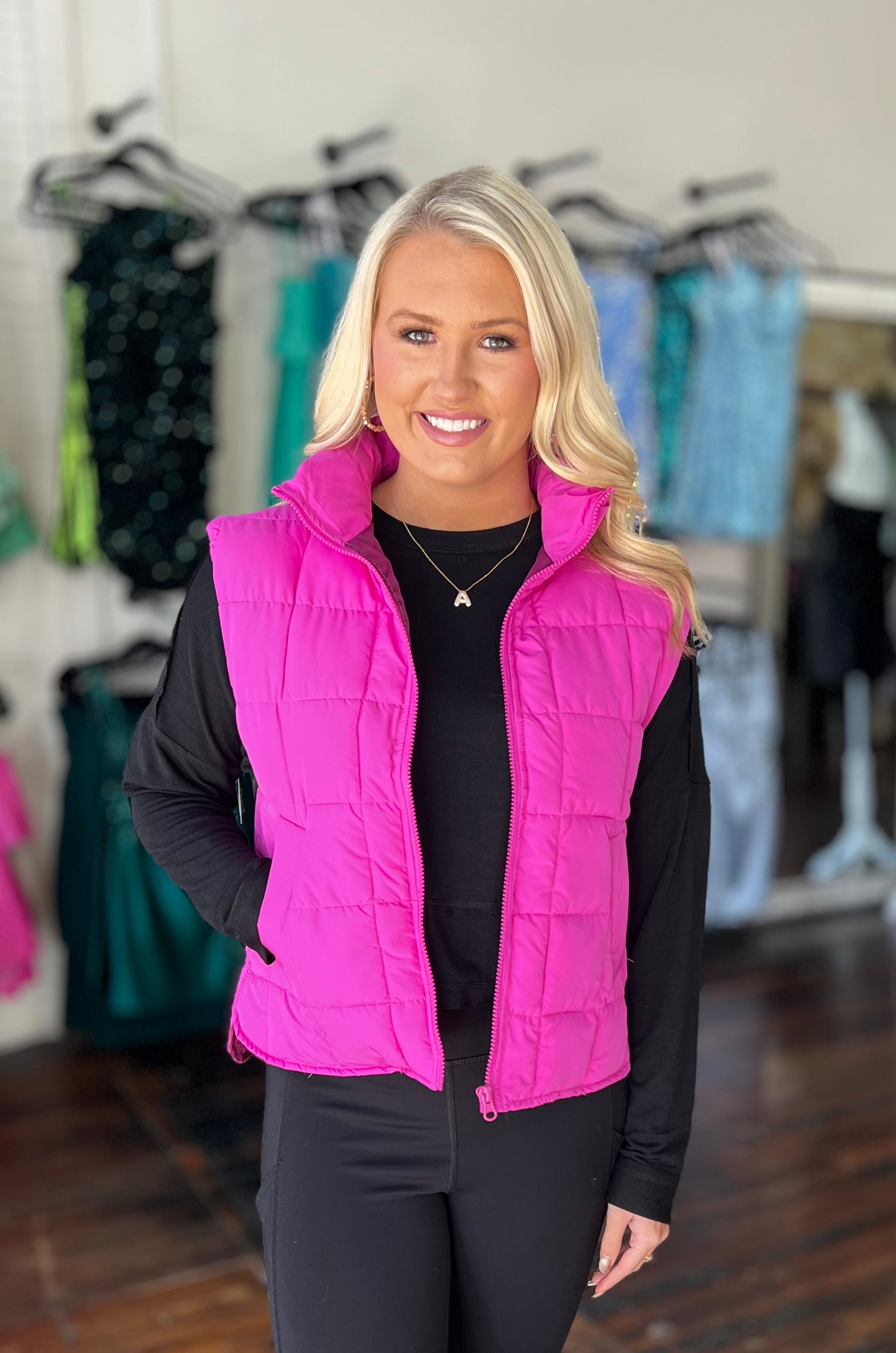 Full length quilted puffer vest
