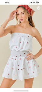 Star embroidered strapless romper