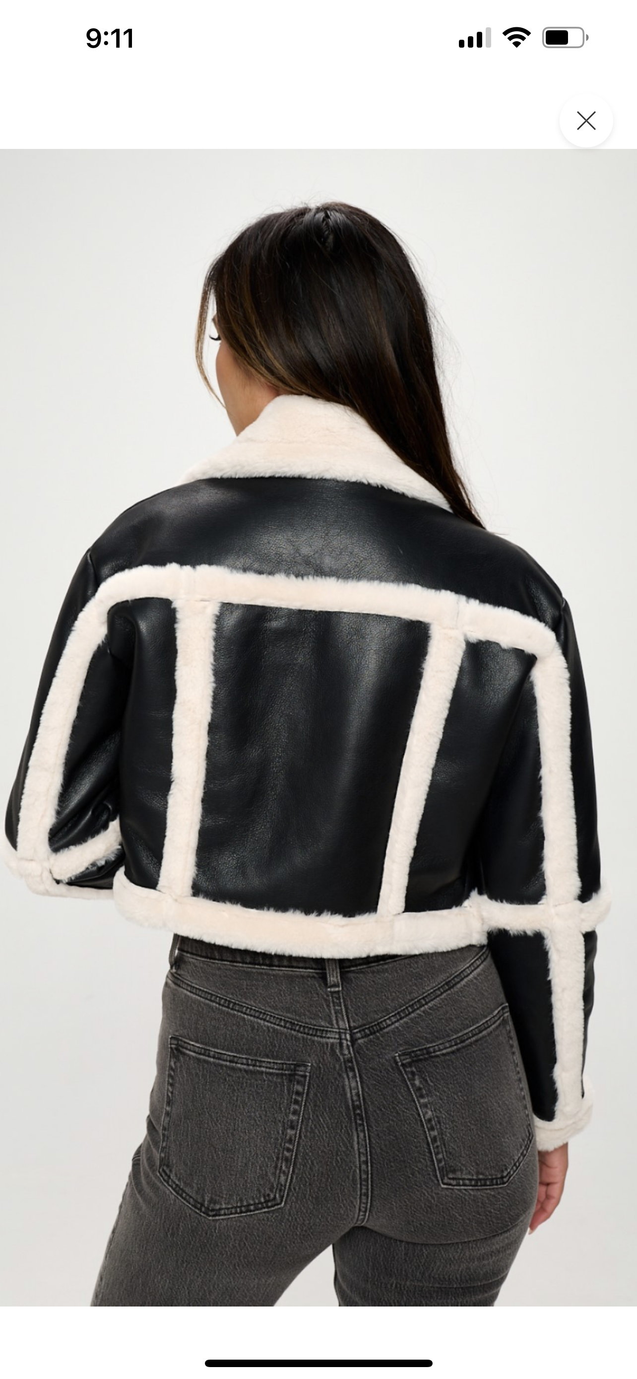 Faux Leather with white fur detail cropped bomber