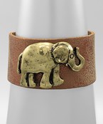 Leather gold elephant snap cuff
