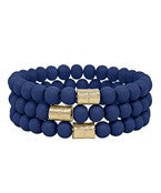 3 row wood beads with metal cuff accent bracelet