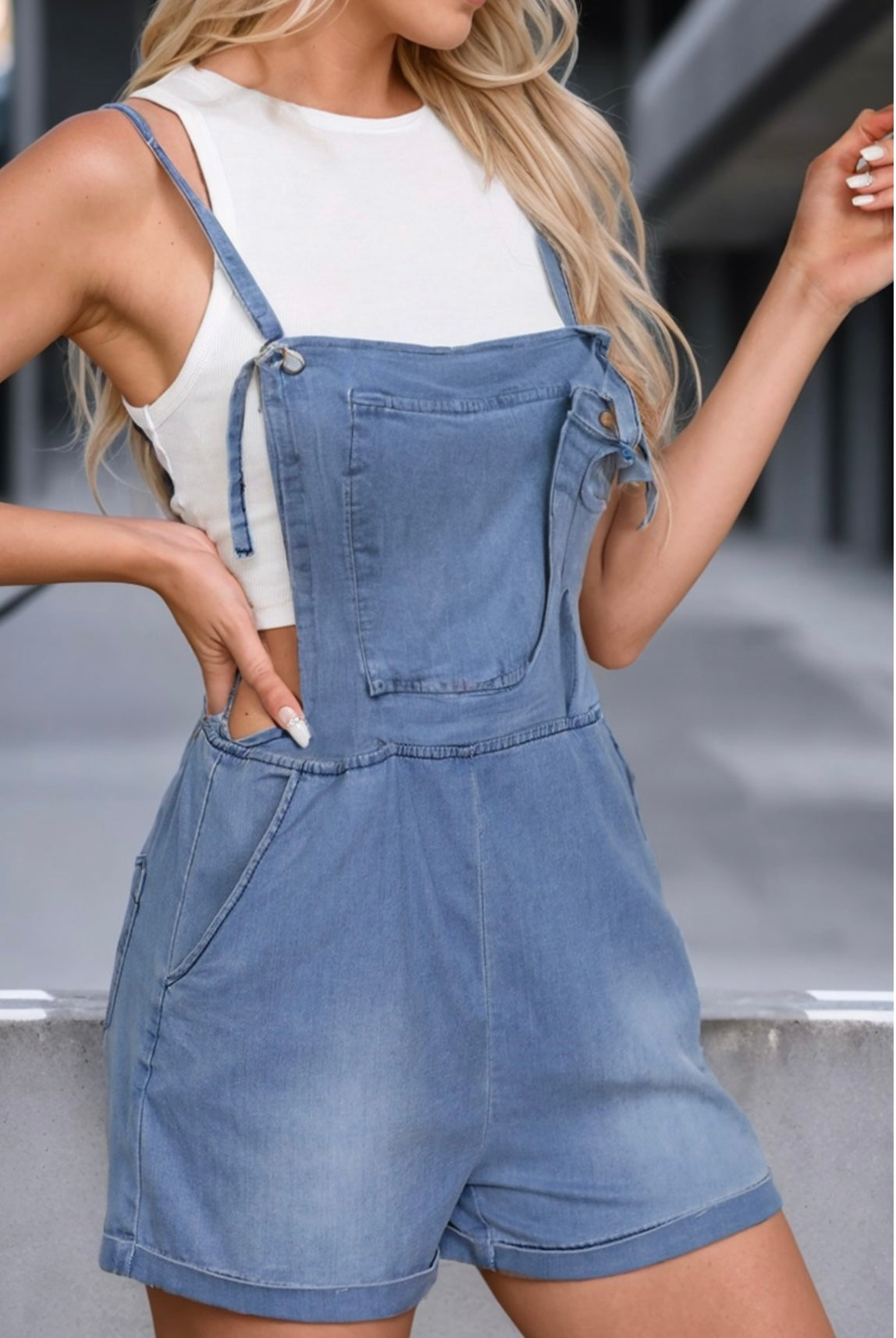 Washed tencil denim Short casual Overalls