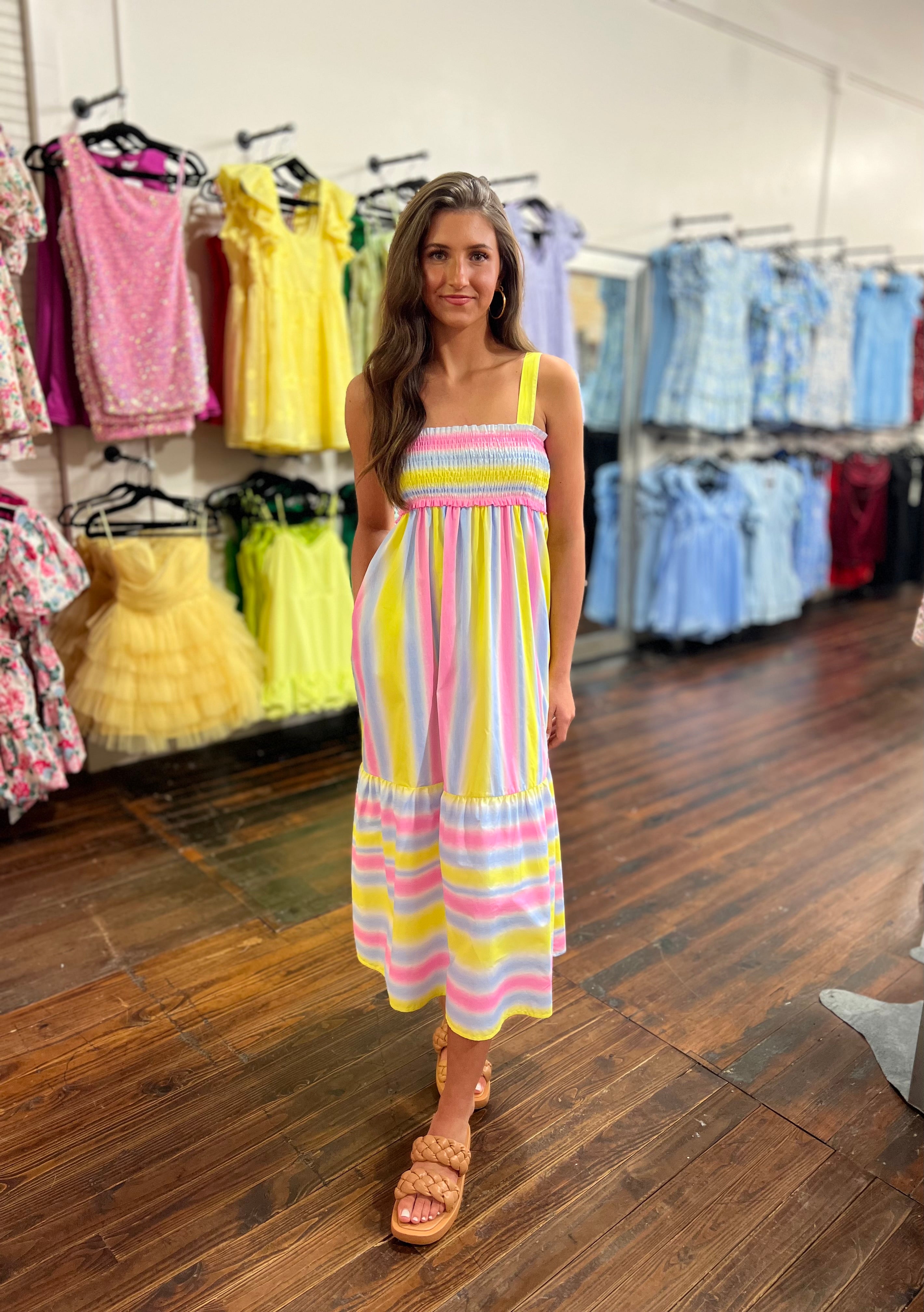 Multicolor stripe sleeveless summer midi dress