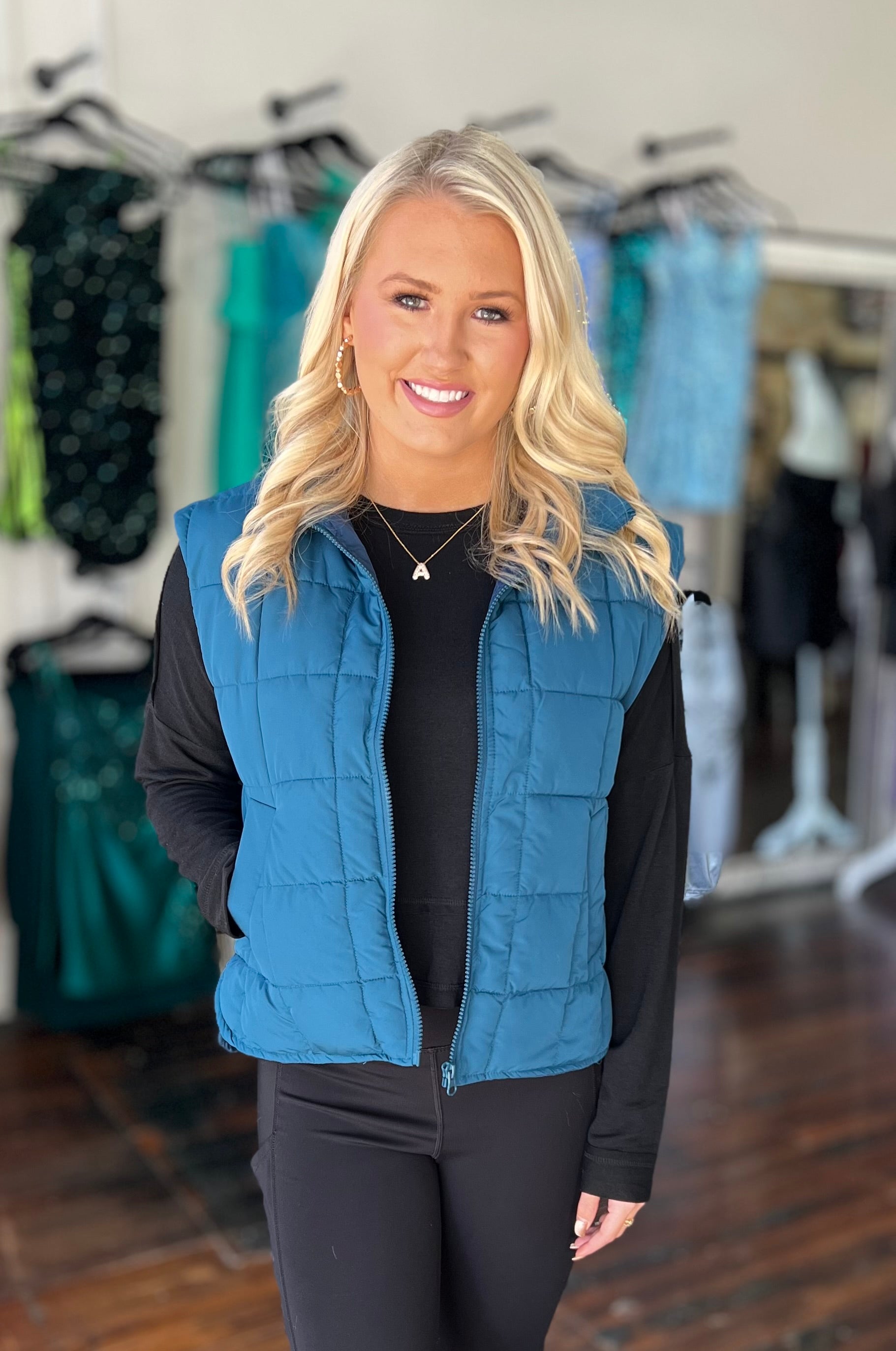Full length quilted puffer vest
