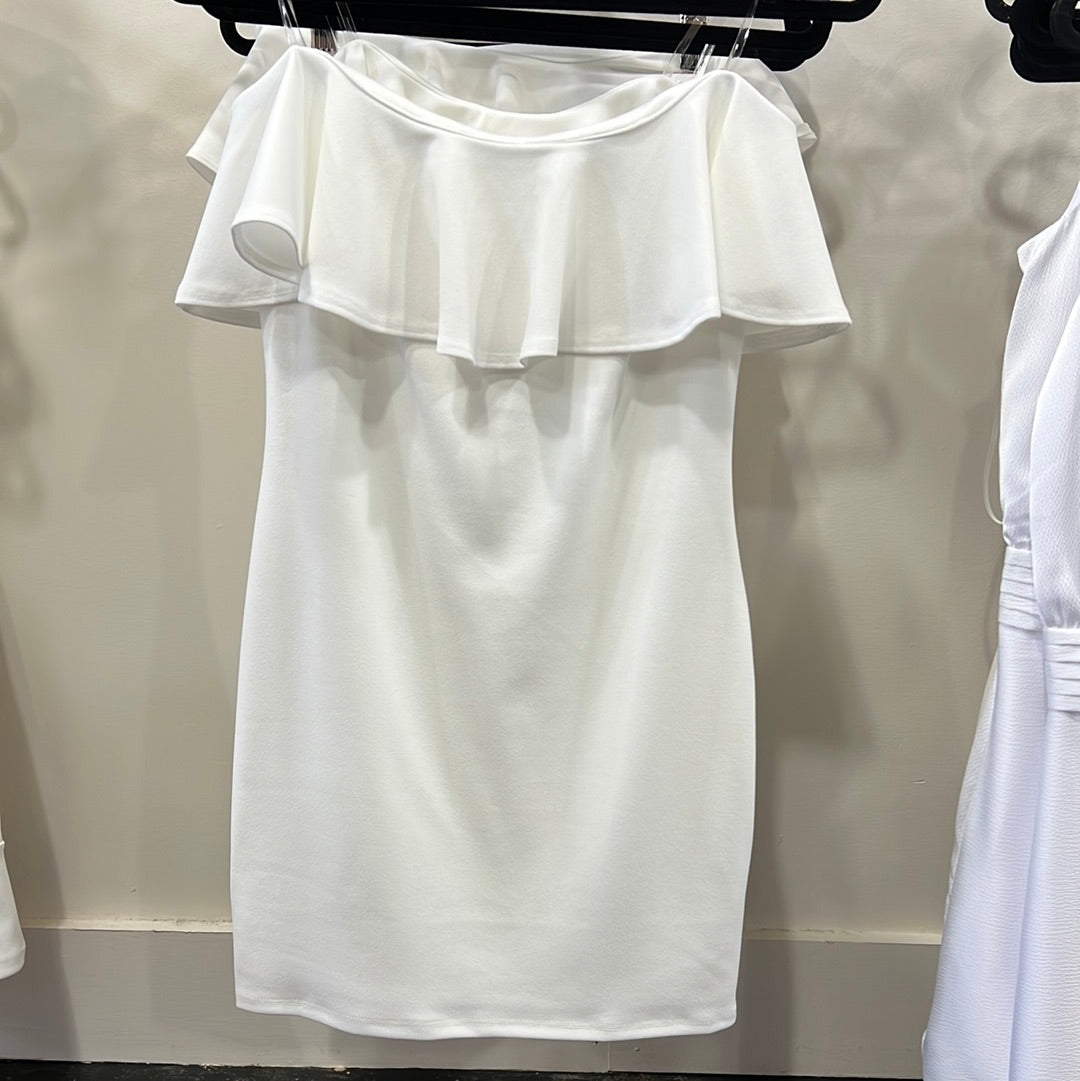 Strapless sweetheart ruffle neck bodycon