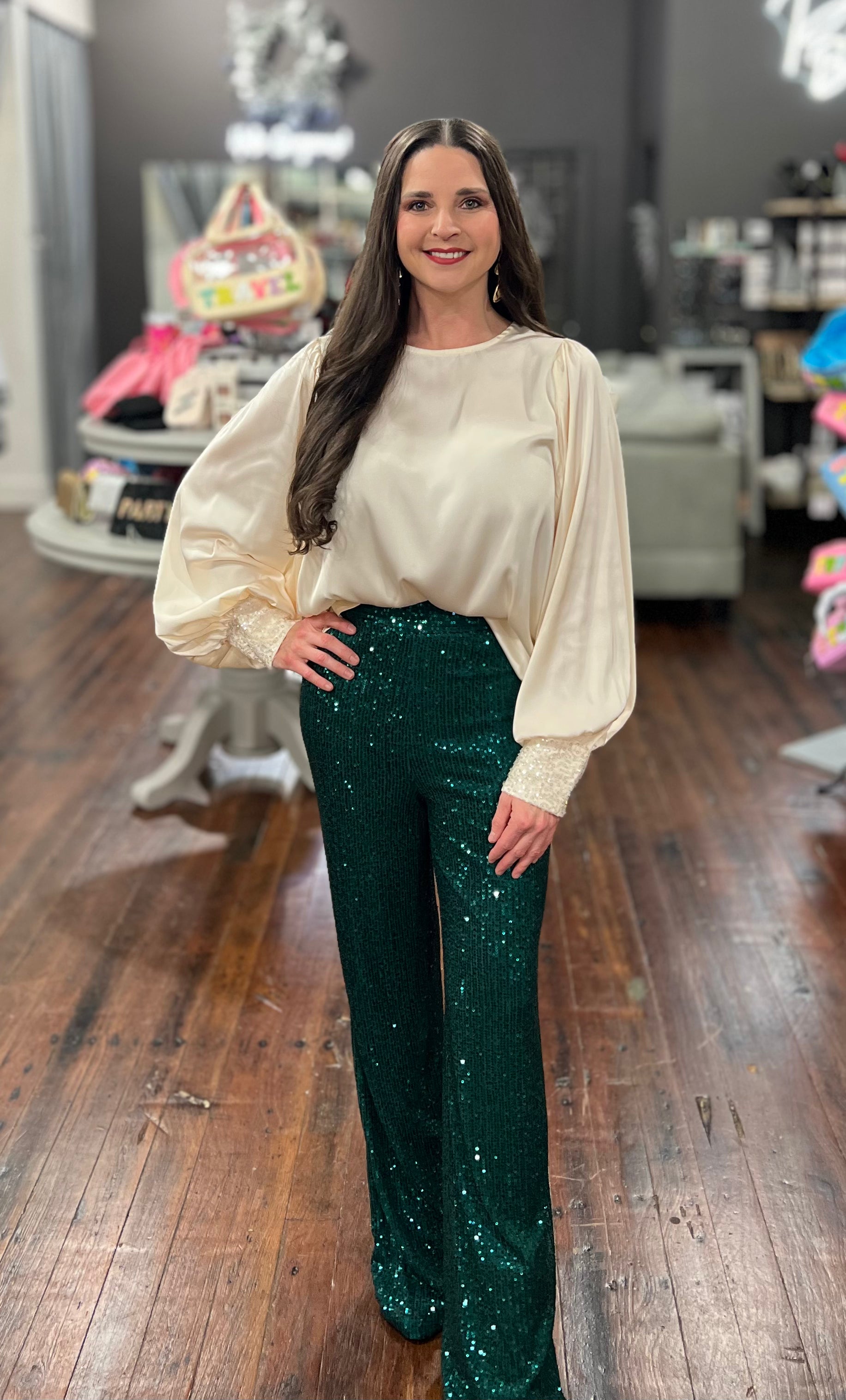 Green sequin pants