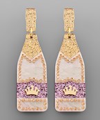 Acrylic crown champagne bottle earrings