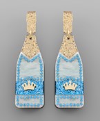 Acrylic crown champagne bottle earrings