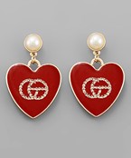 Red heart epoxy with pearl earrings