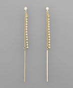 Chain strand pearl and bar earrings