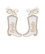 white boot with rhinestone earrings