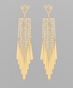 Pave triangle crystal and tassel dangle earrings