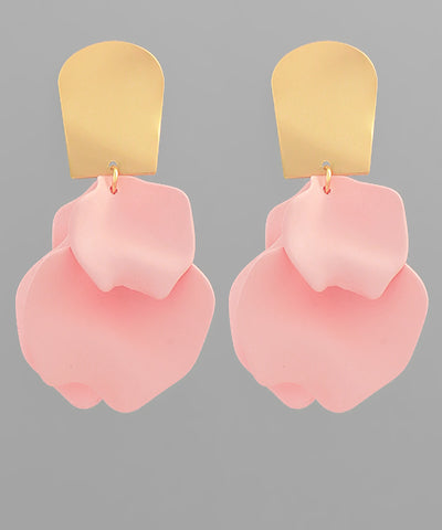 Color coated epoxy 4 petal dangle earrings